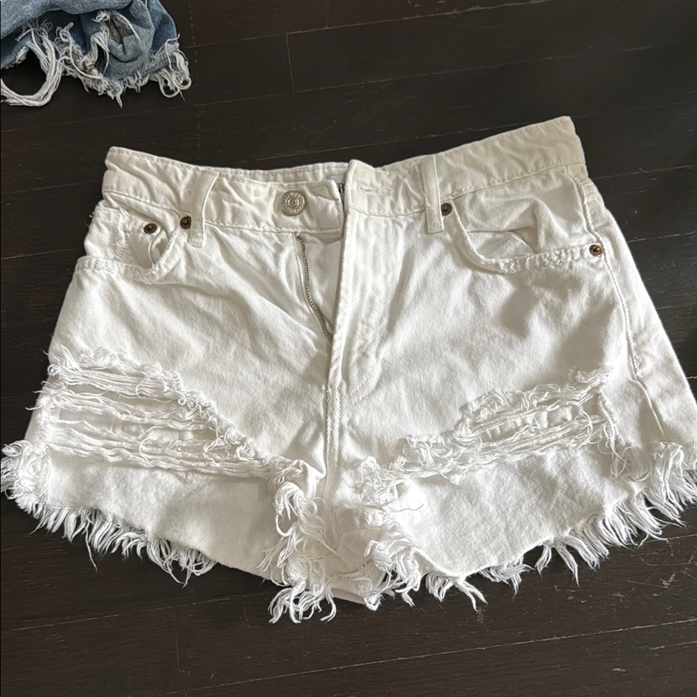 Zara White Jean Shorts Distressed High-Waisted